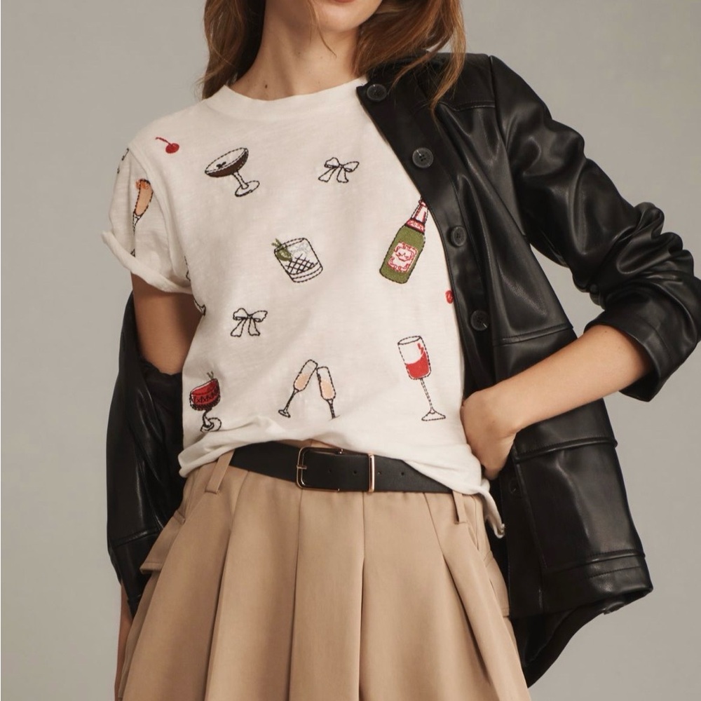 Anthropologie Graphic Tee with Drink Motifs S